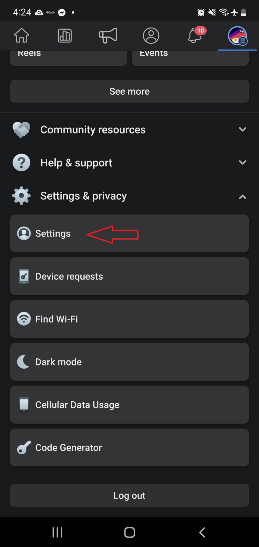 Settings location on mobile phone.
