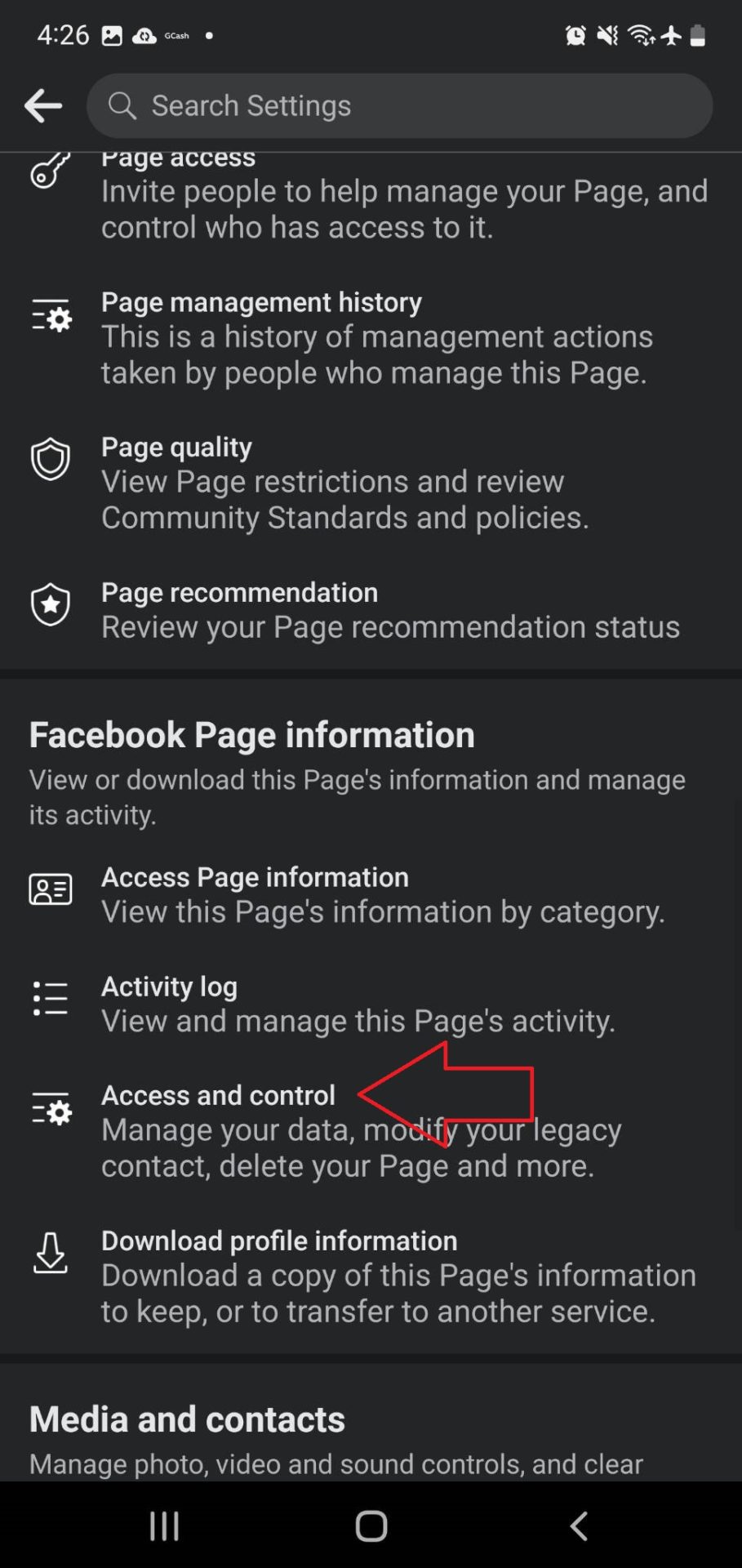 Acess and control location on Facebook settings