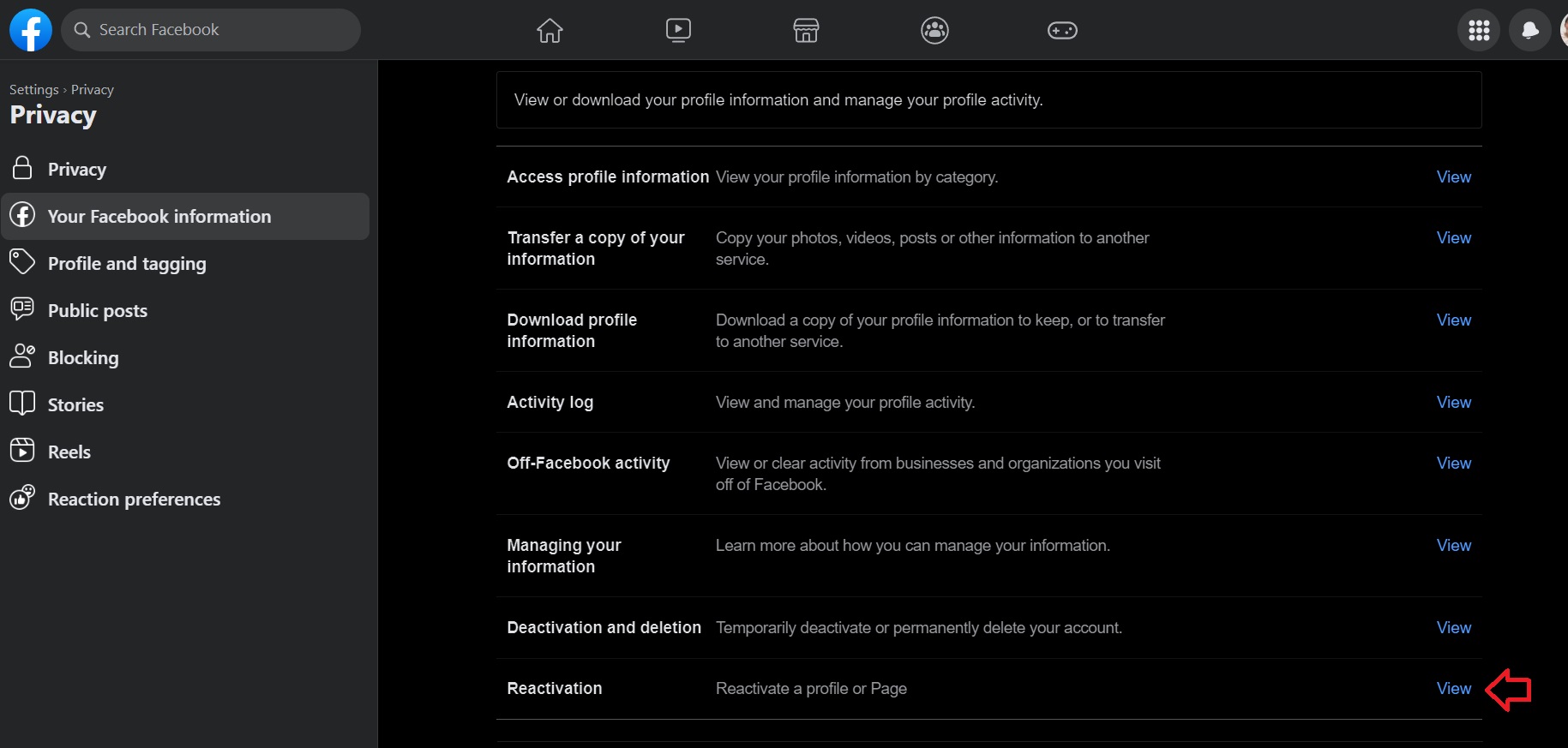 Page reactivation on Facebook
