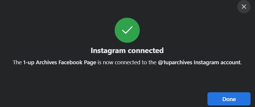 Successful Instagram connection via Facebook page