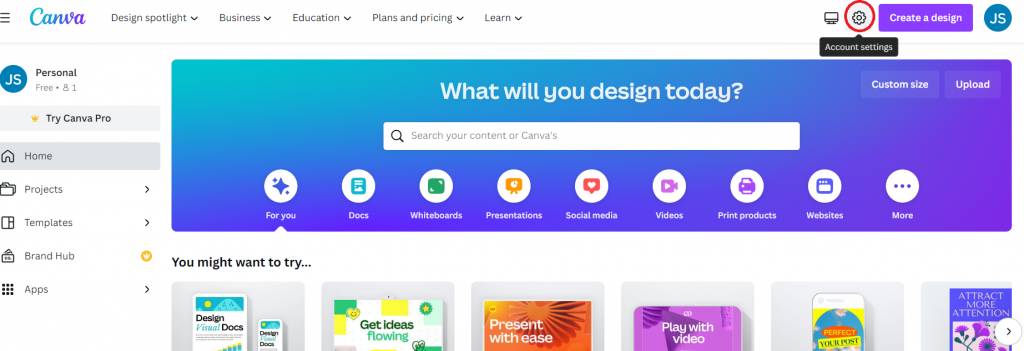 Canva homepage