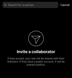 Instagram mobile app showing invite a collaborator section