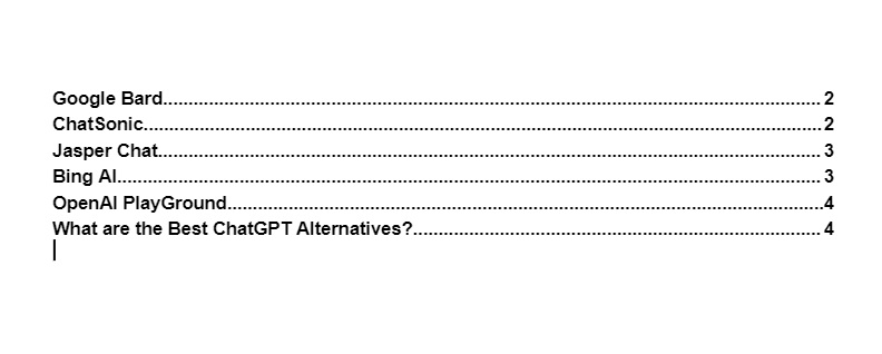 Dotten table of contents style in Google Docs