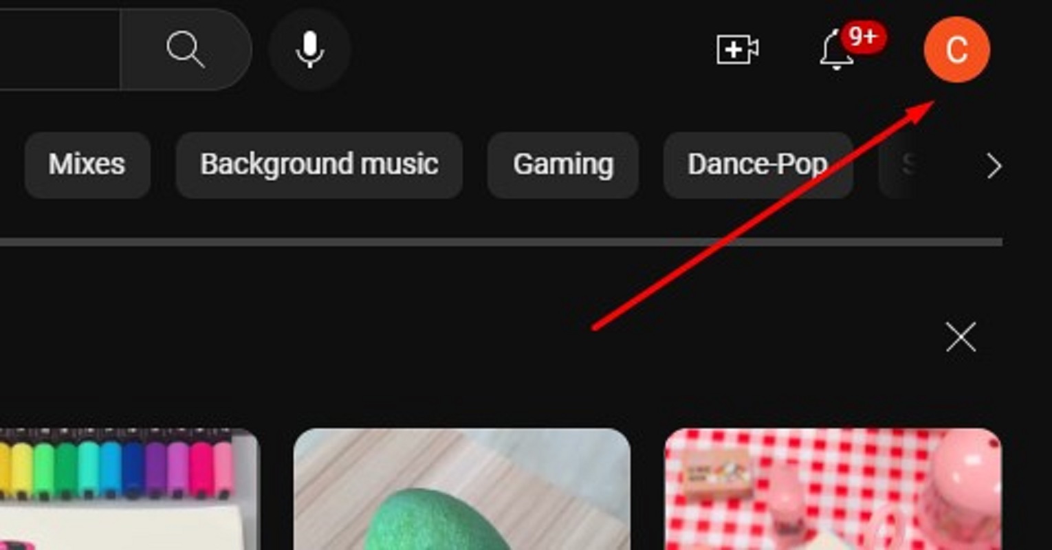 Youtube website - showing profile button