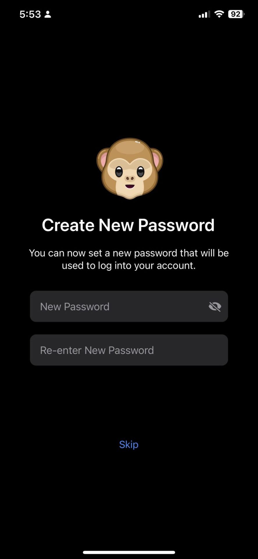 New password screen on Telegram 2FA
