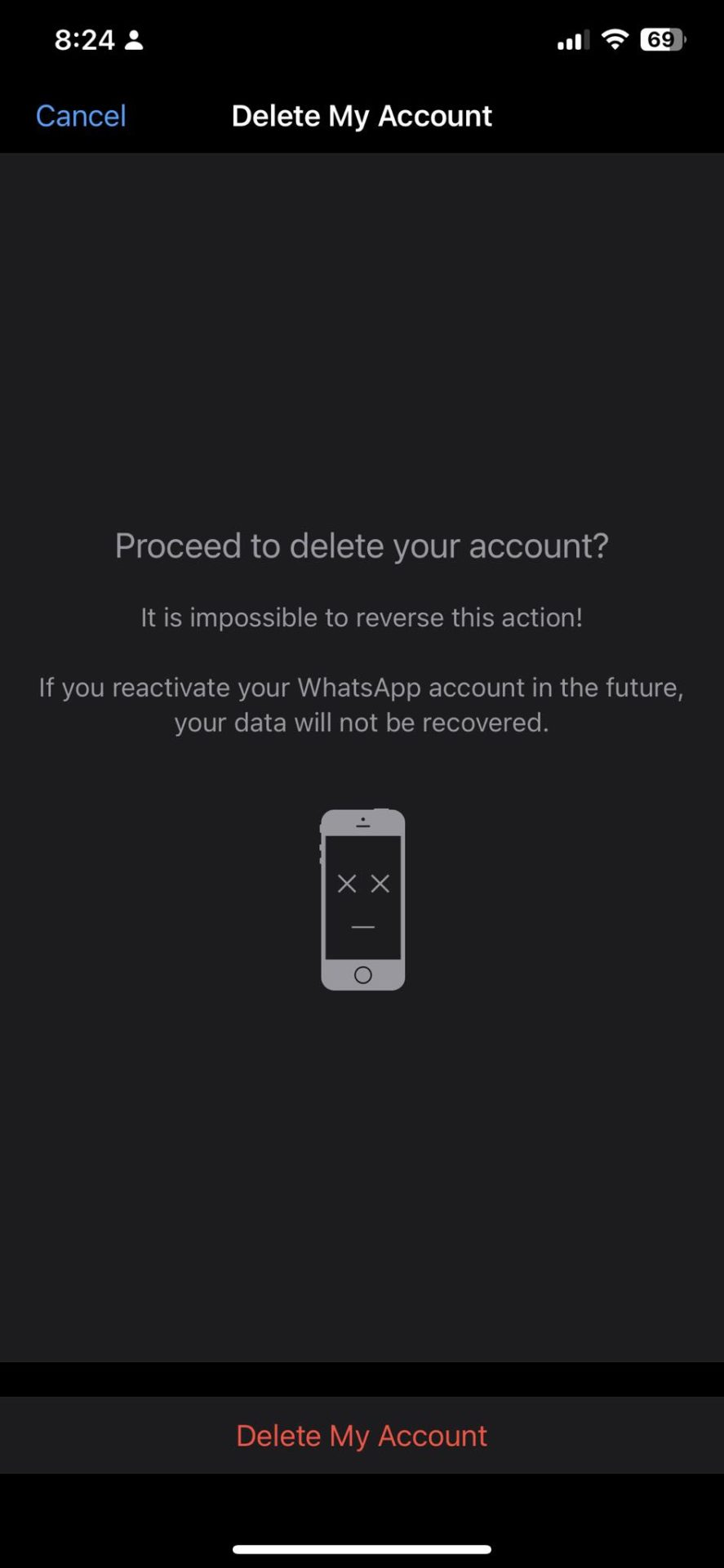 Delete My Account option in WhatsApp