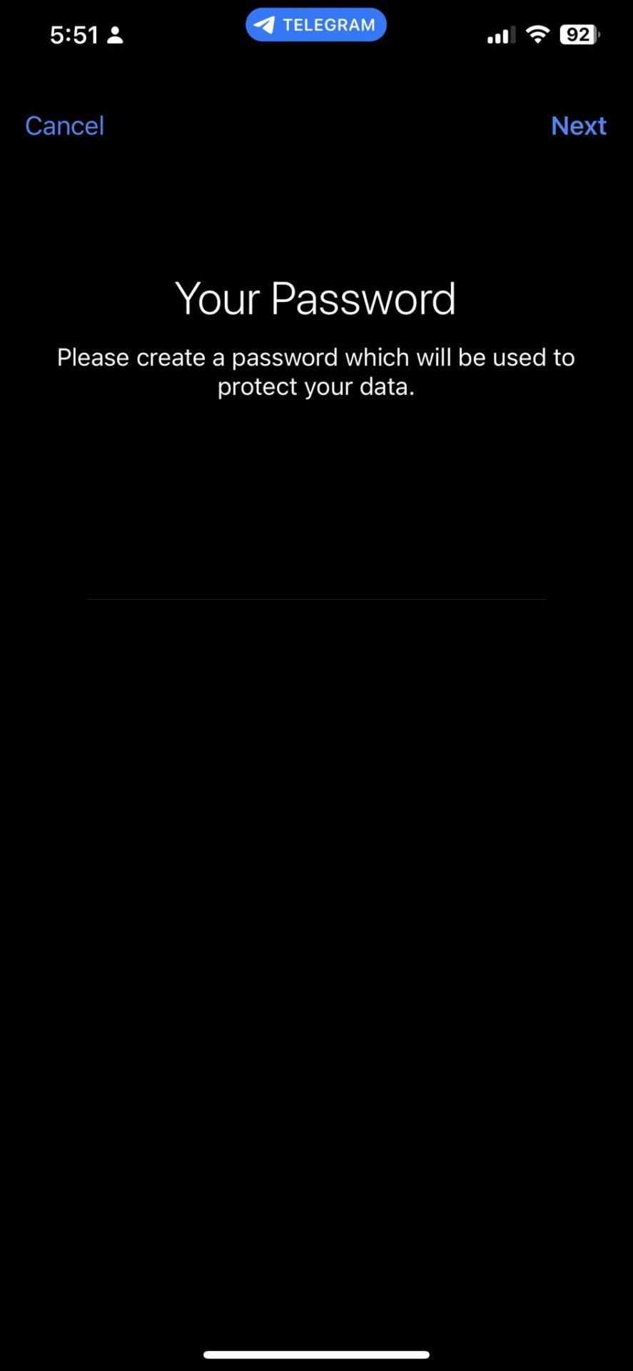 Entering new 2FA password on Telegram