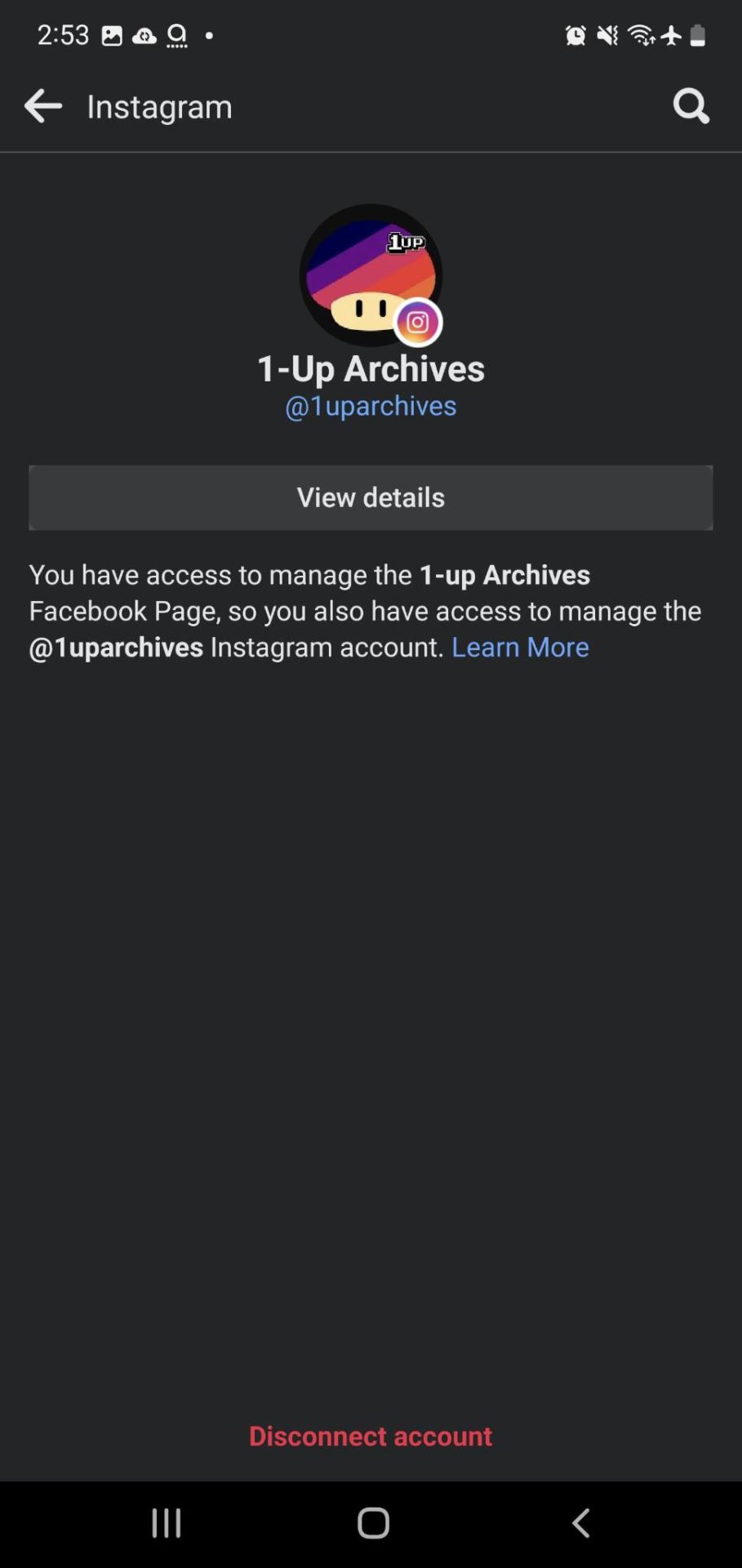 Instagram account successfully connected to Facebook page