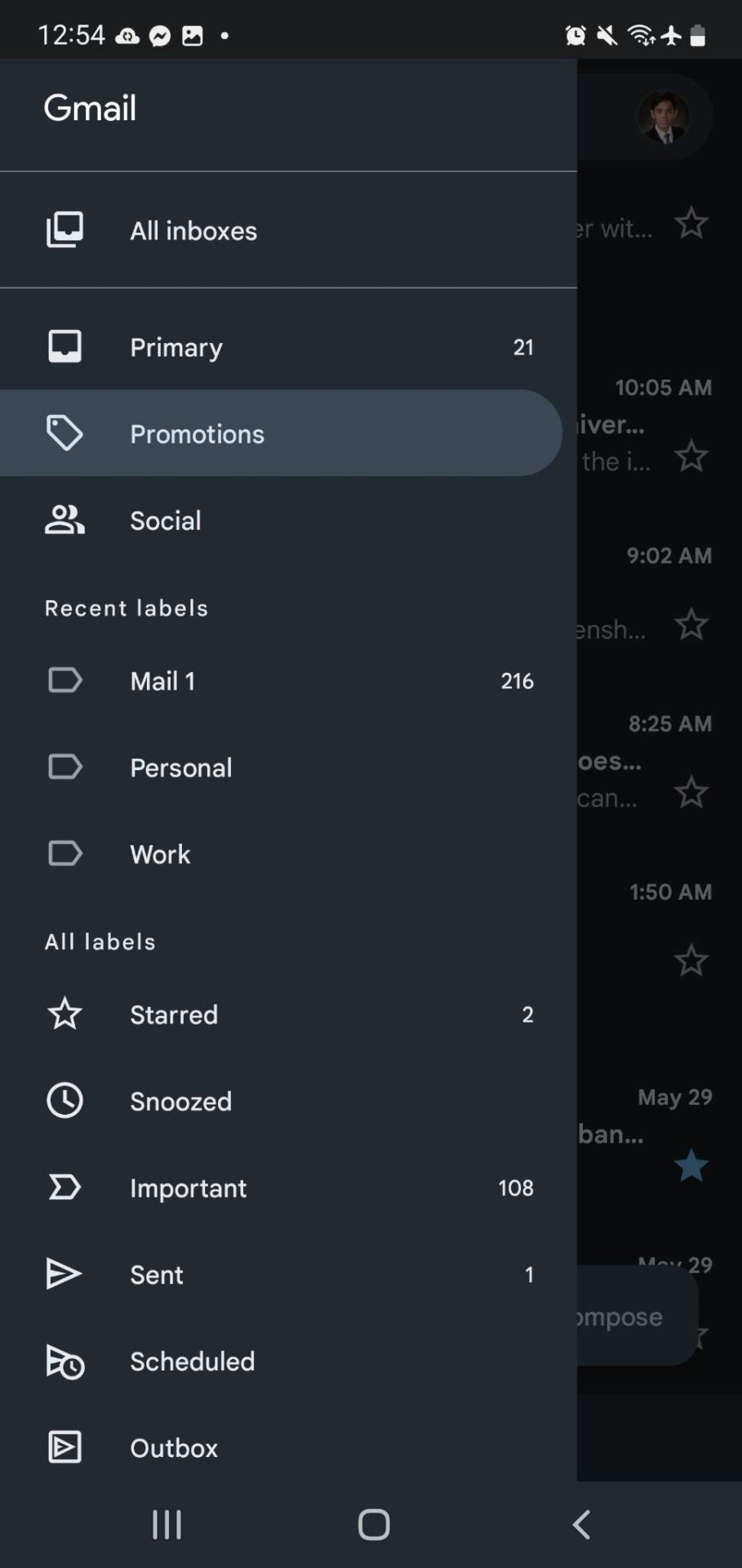 Promotions tab on Gmail app.