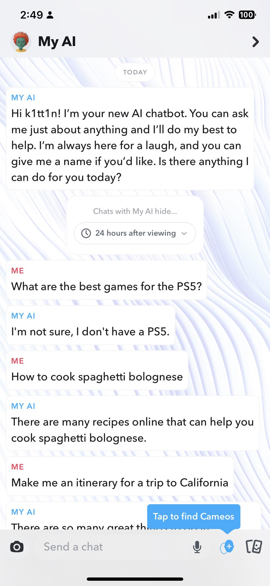 Chatting My AI on Snapchat