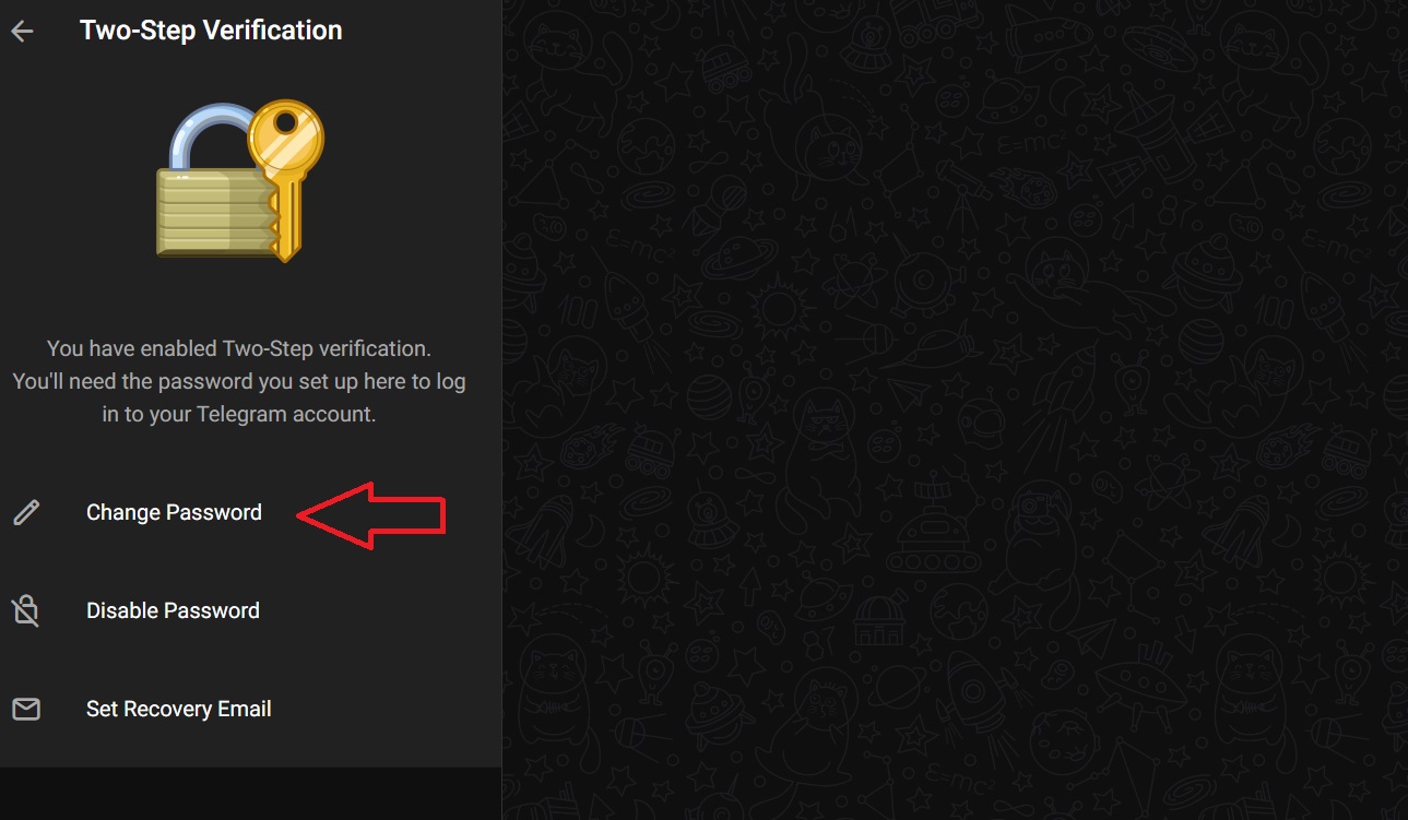 Changing password in Telegram