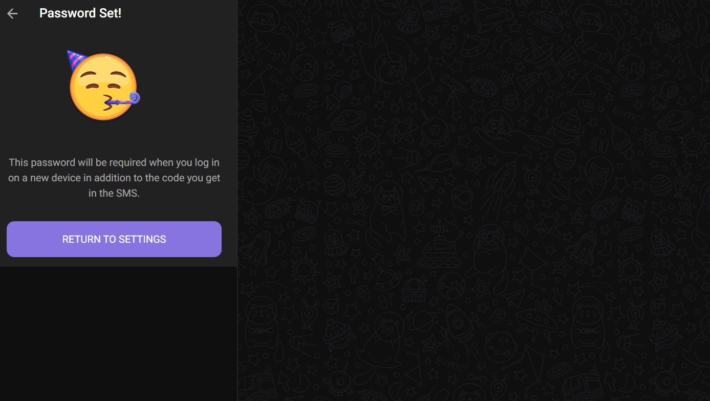 Return to Settings option in Telegram 2FA