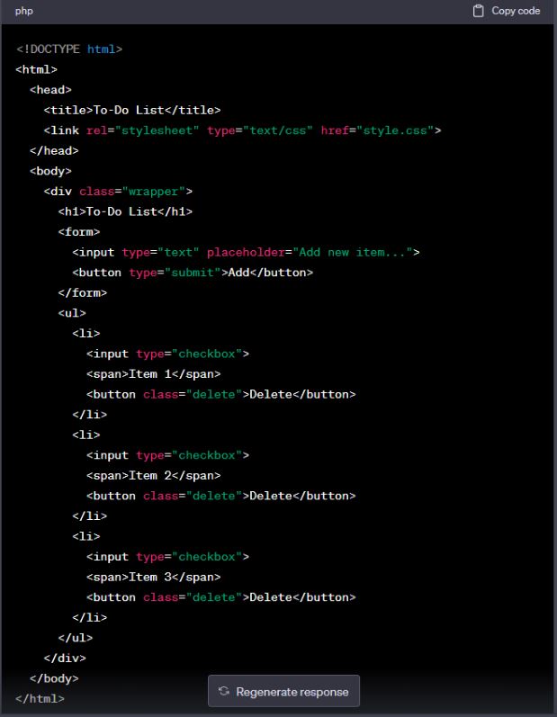ChatGPT writes a PHP code