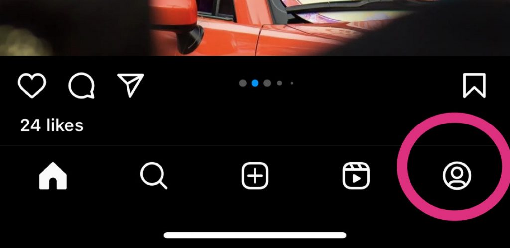 Instagram app - showing the profile button