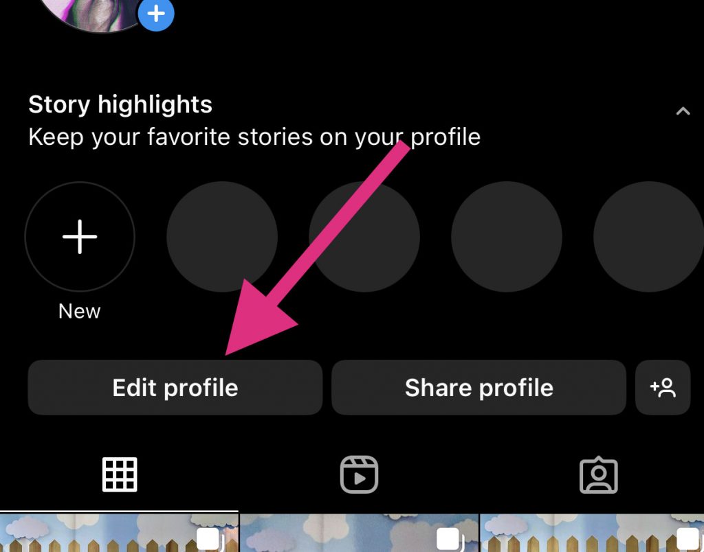 Instagram app - showing the edit profile button