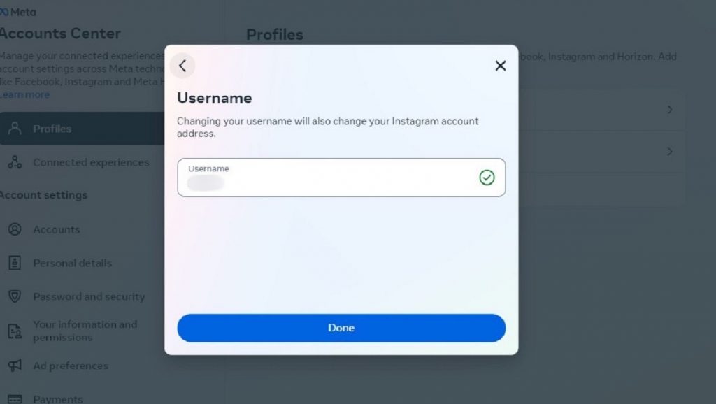 Instagram website showing username available