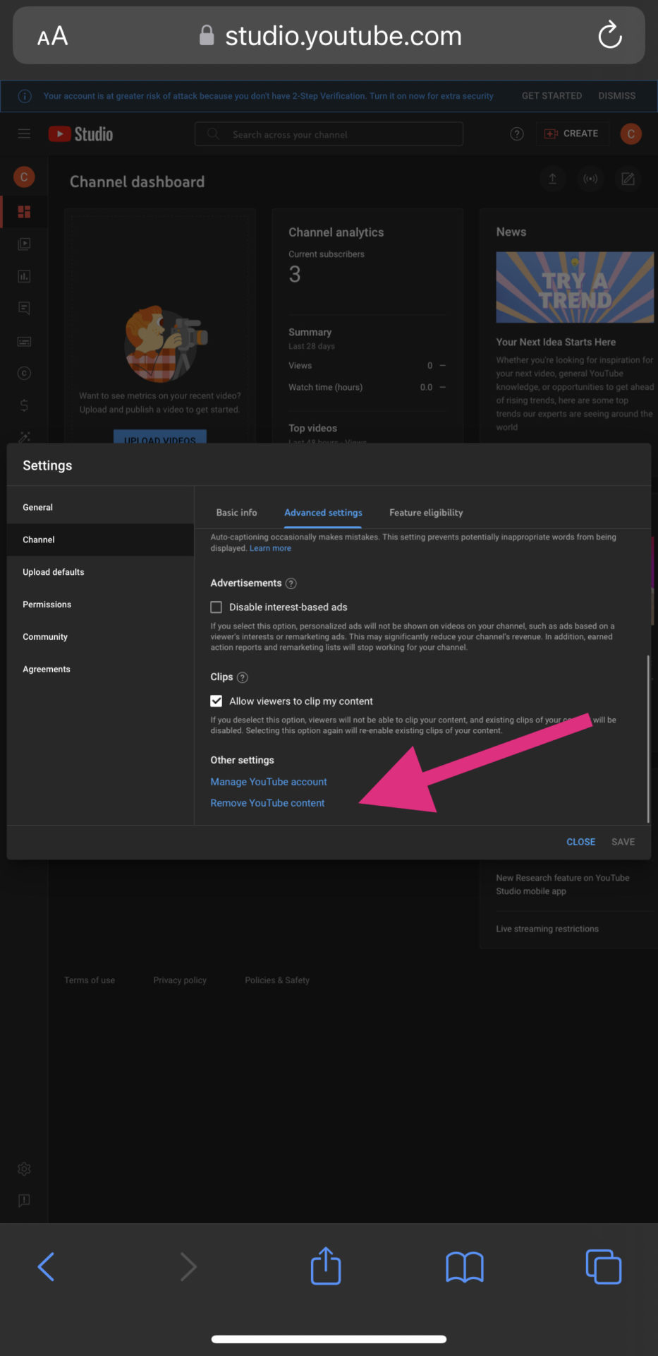 Youtube studio - showing the remove my content button