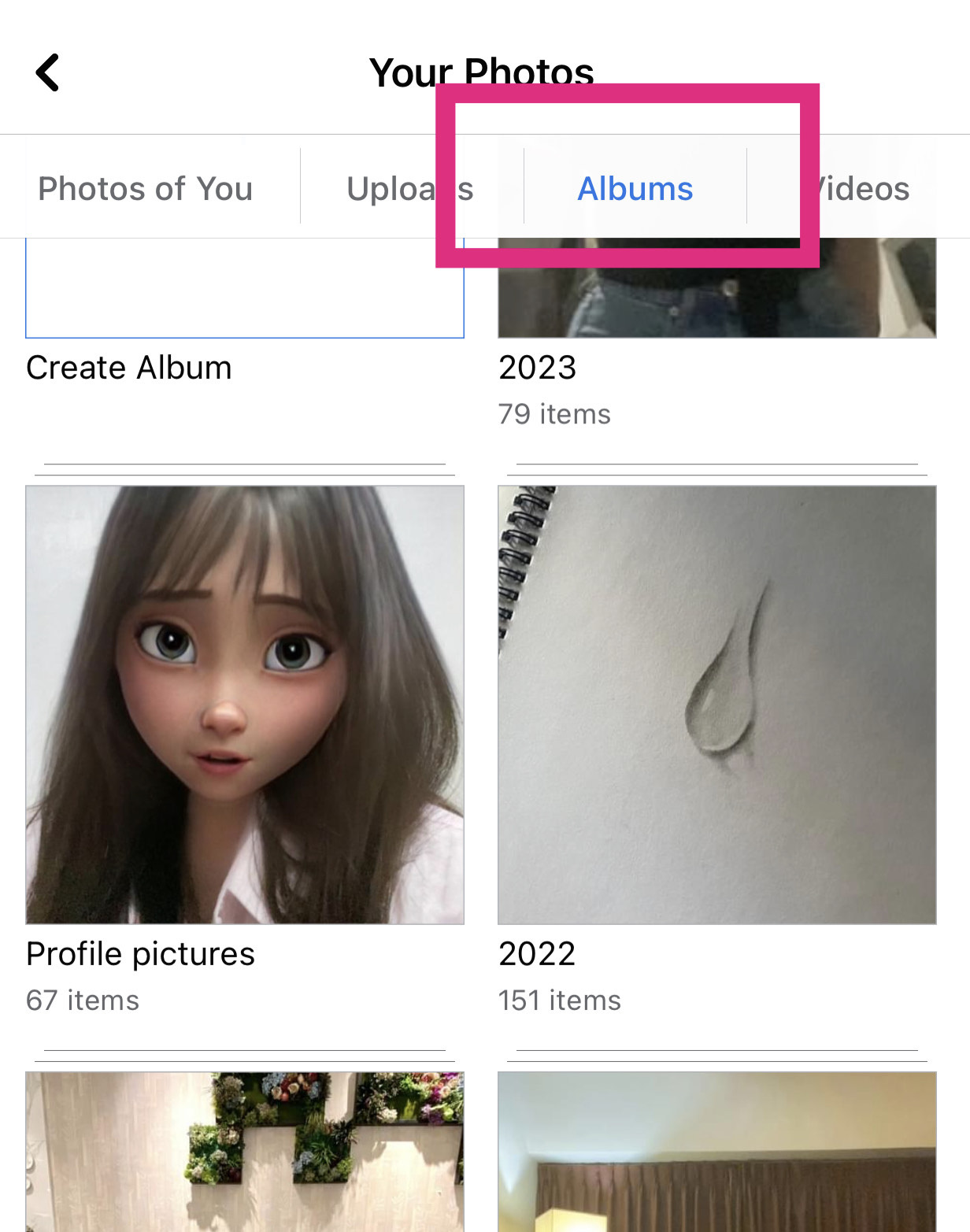 Facebook iphone app albums button