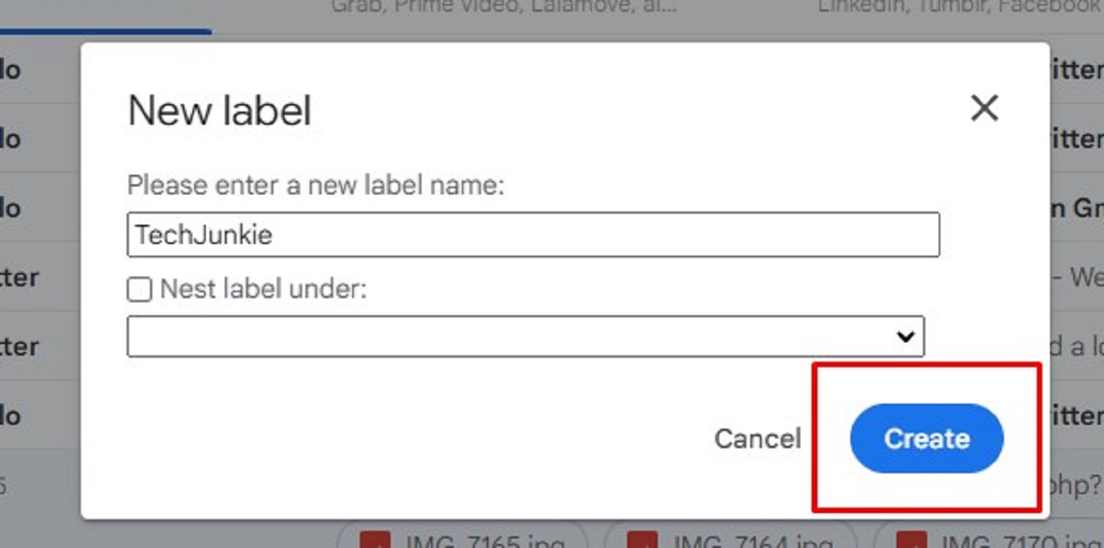 Gmail website - creating labels