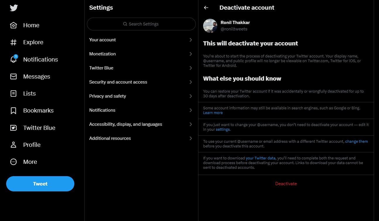 Twitter Deactivate account button