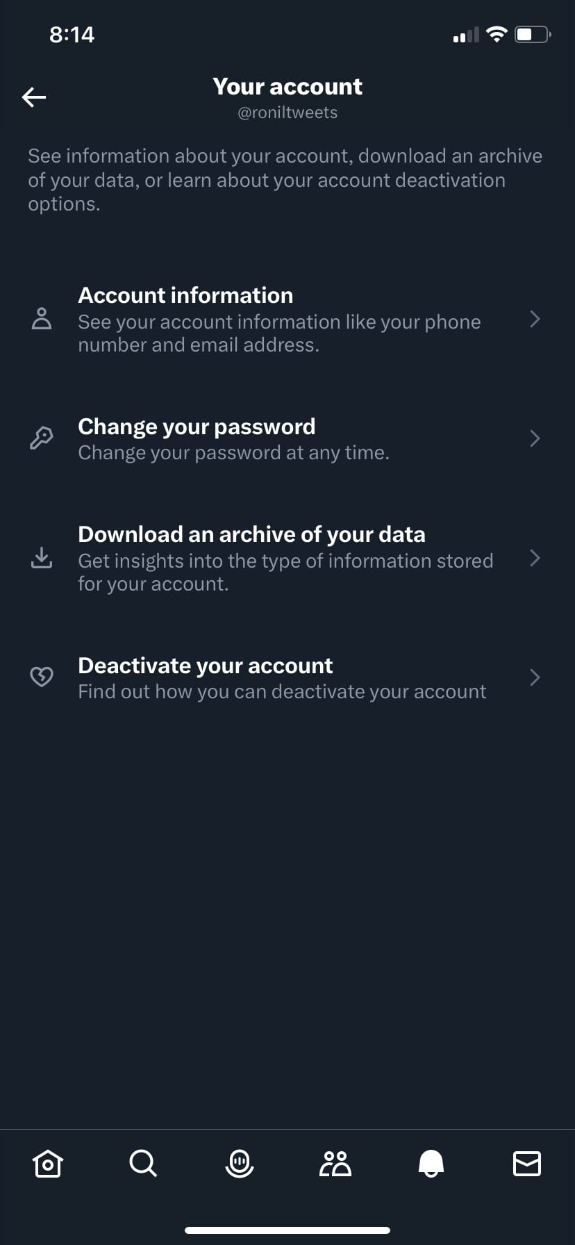 Twitter Download an archive of your data option