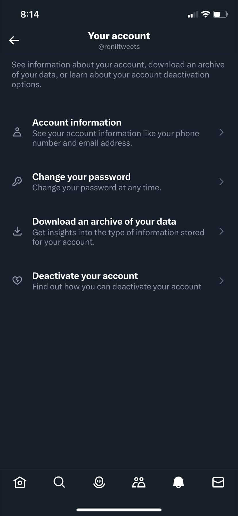 Twitter Download an archive of your data option