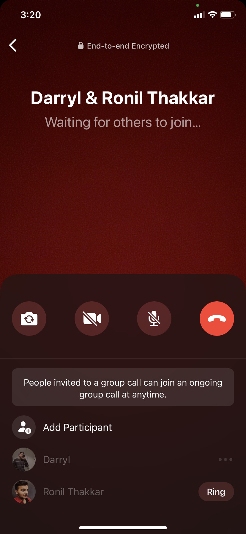 Screenshot of a WhatsApp video call