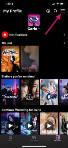 Netflix mobile app - showing the menu button