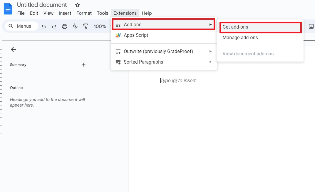 Adding extensions in Google Docs
