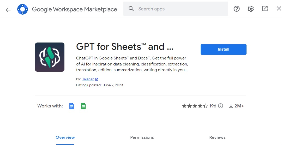 GPT for Sheets and Docs on google docs