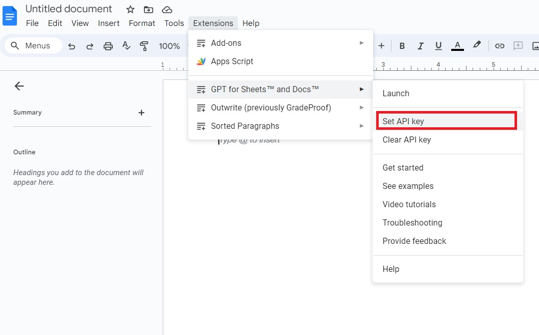 Adding API key to GPT for Sheets and Docs