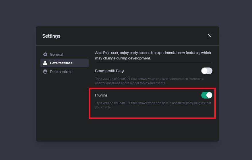 Toggling plugin features in ChatGPT