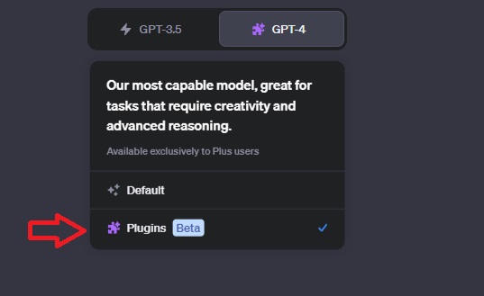 Plugins button on ChatGPT