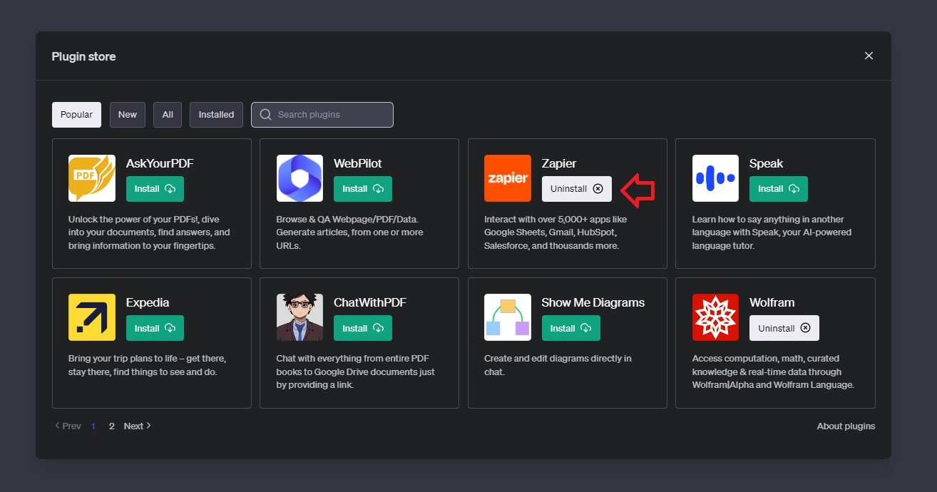 Uninstalling ChatGPT plugins