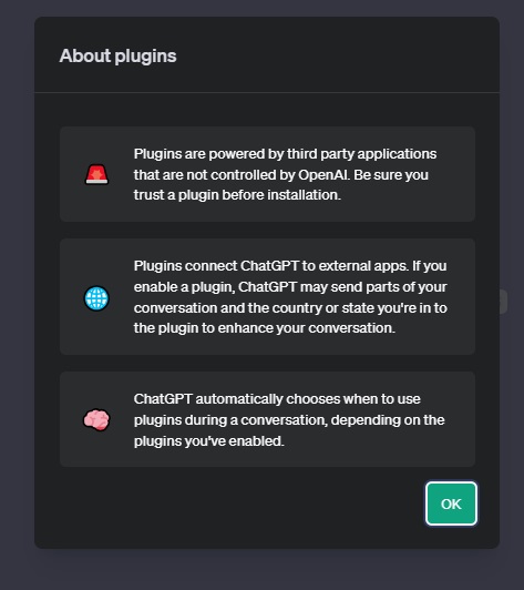 About Plugins warning by ChatGPT