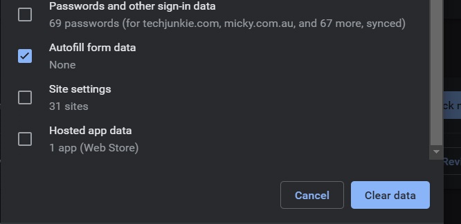 Clearing autofil form data