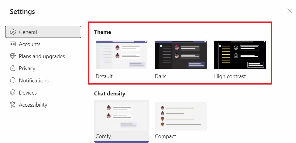 Microsoft Teams theme menu