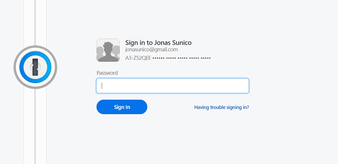 1Password account sign-in screen