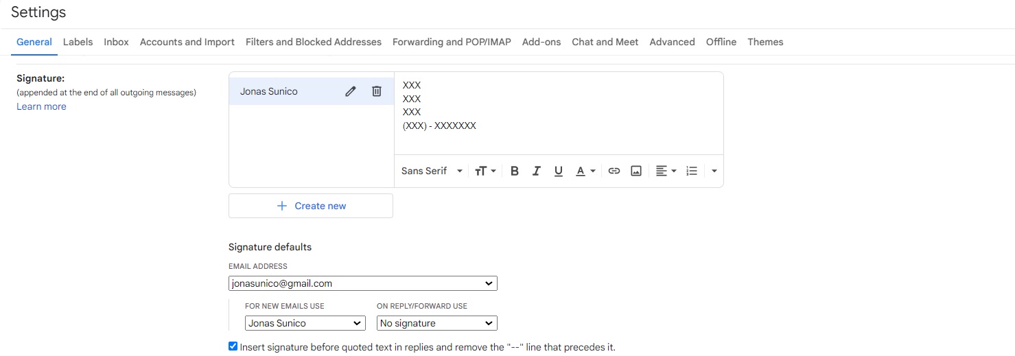 Adding Signature to email in Gmail