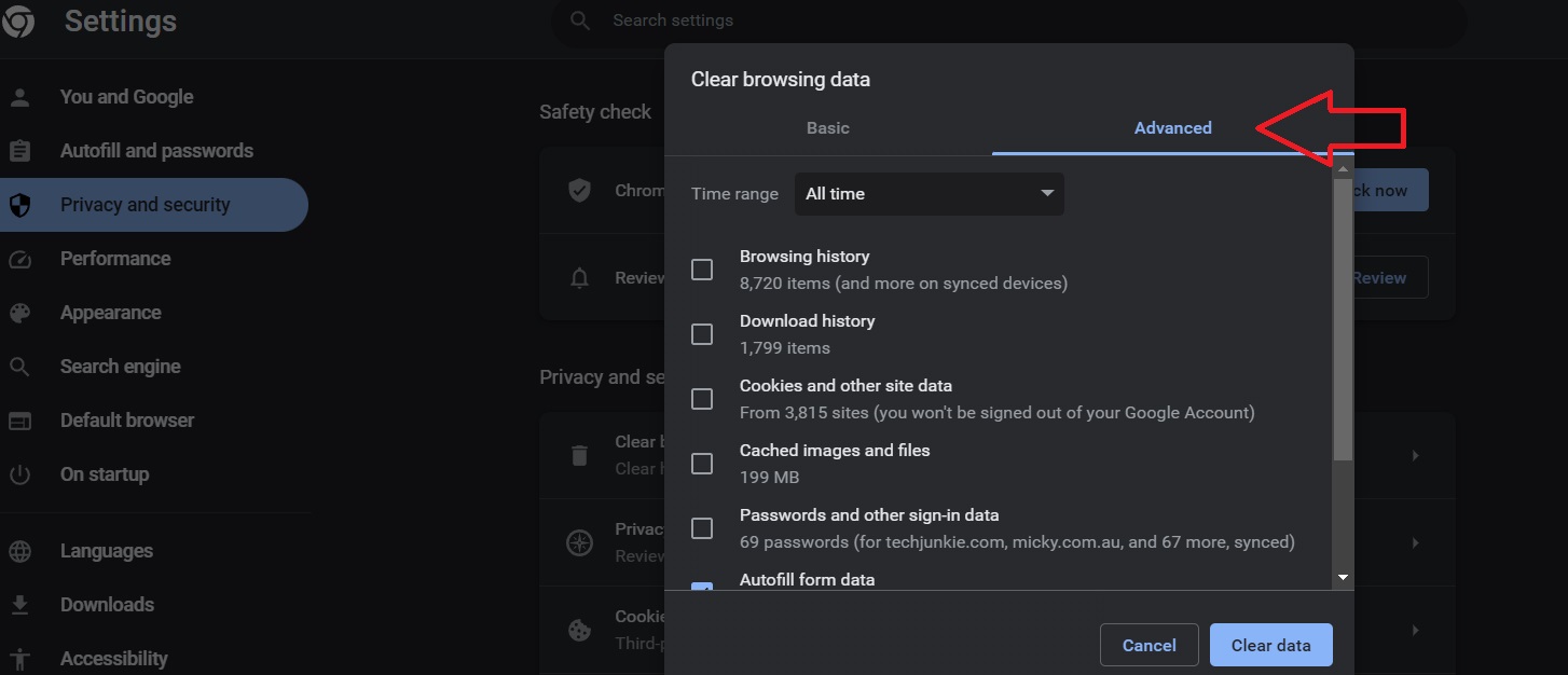 Advanced settings in Google Chrome