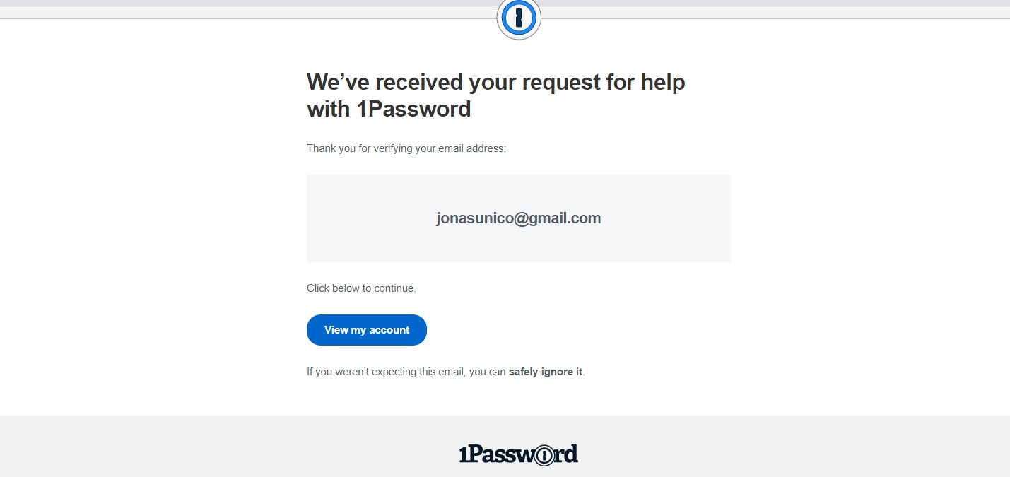 1Password email for account recovery