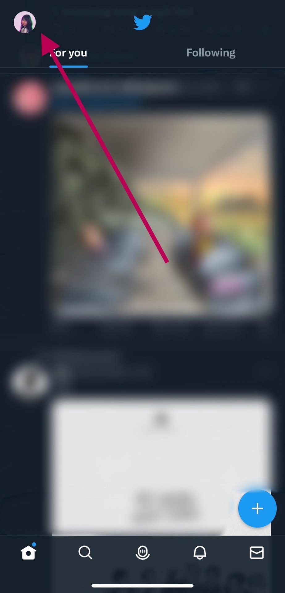 Twitter app - showing the profile icon