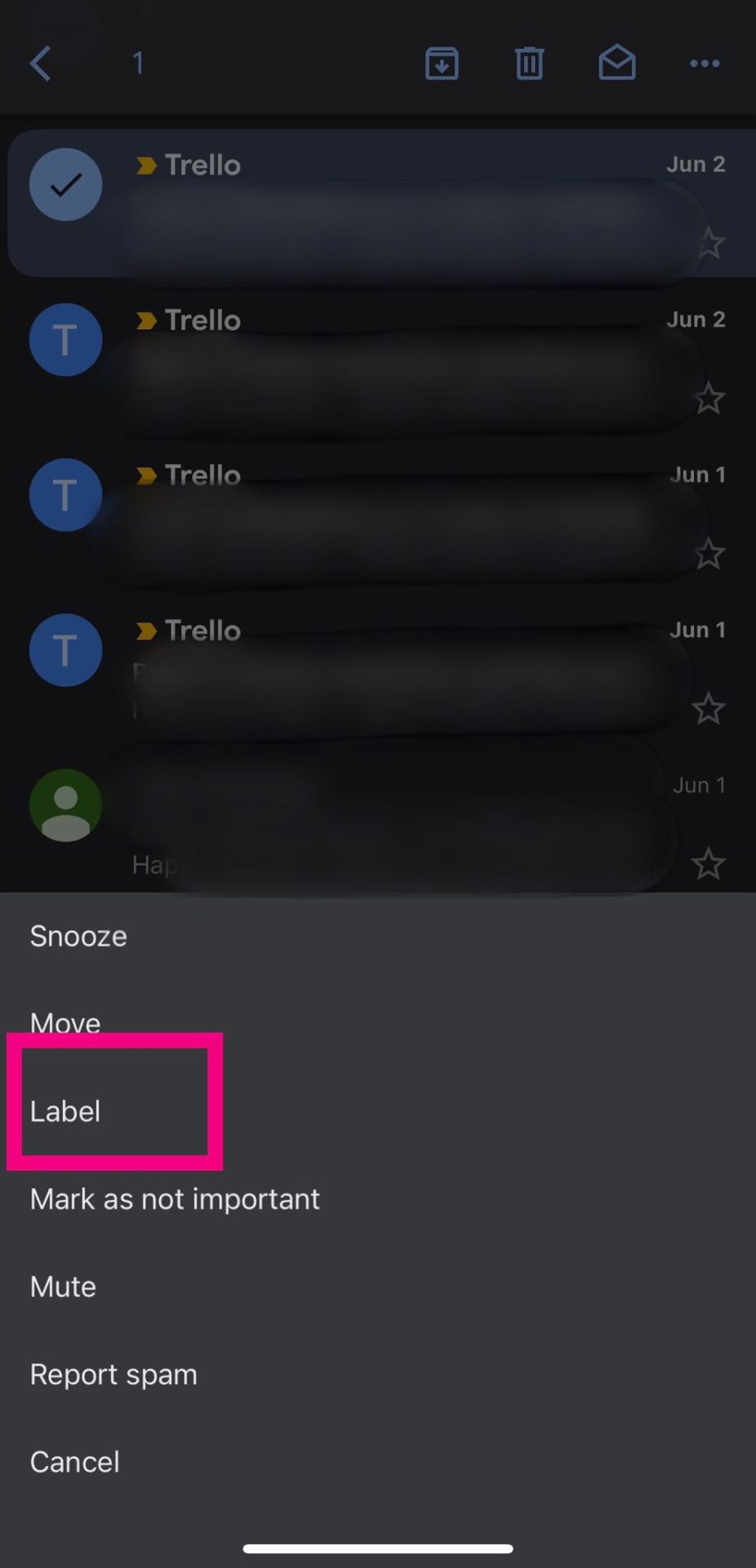 Gmail app - showing label