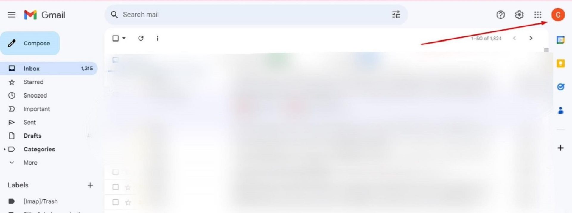 Gmail website - showing profile icon