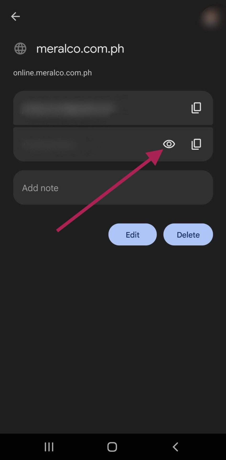 google chrome - showing eye icon button