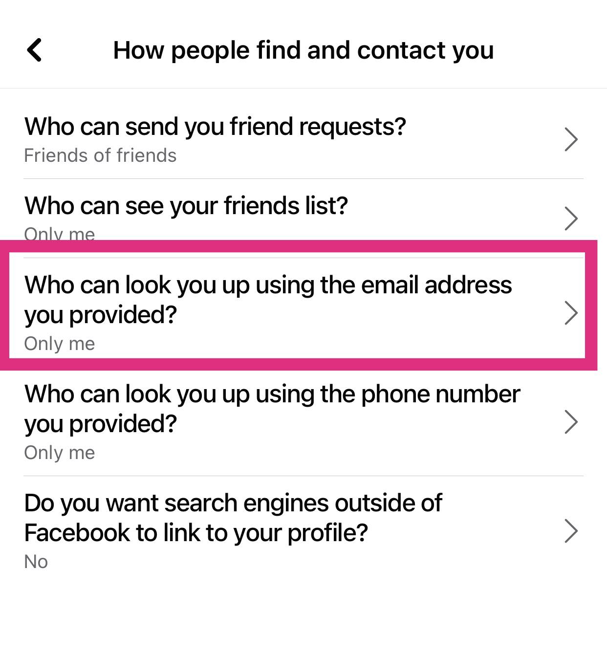 facebook - showing how people find and contact you