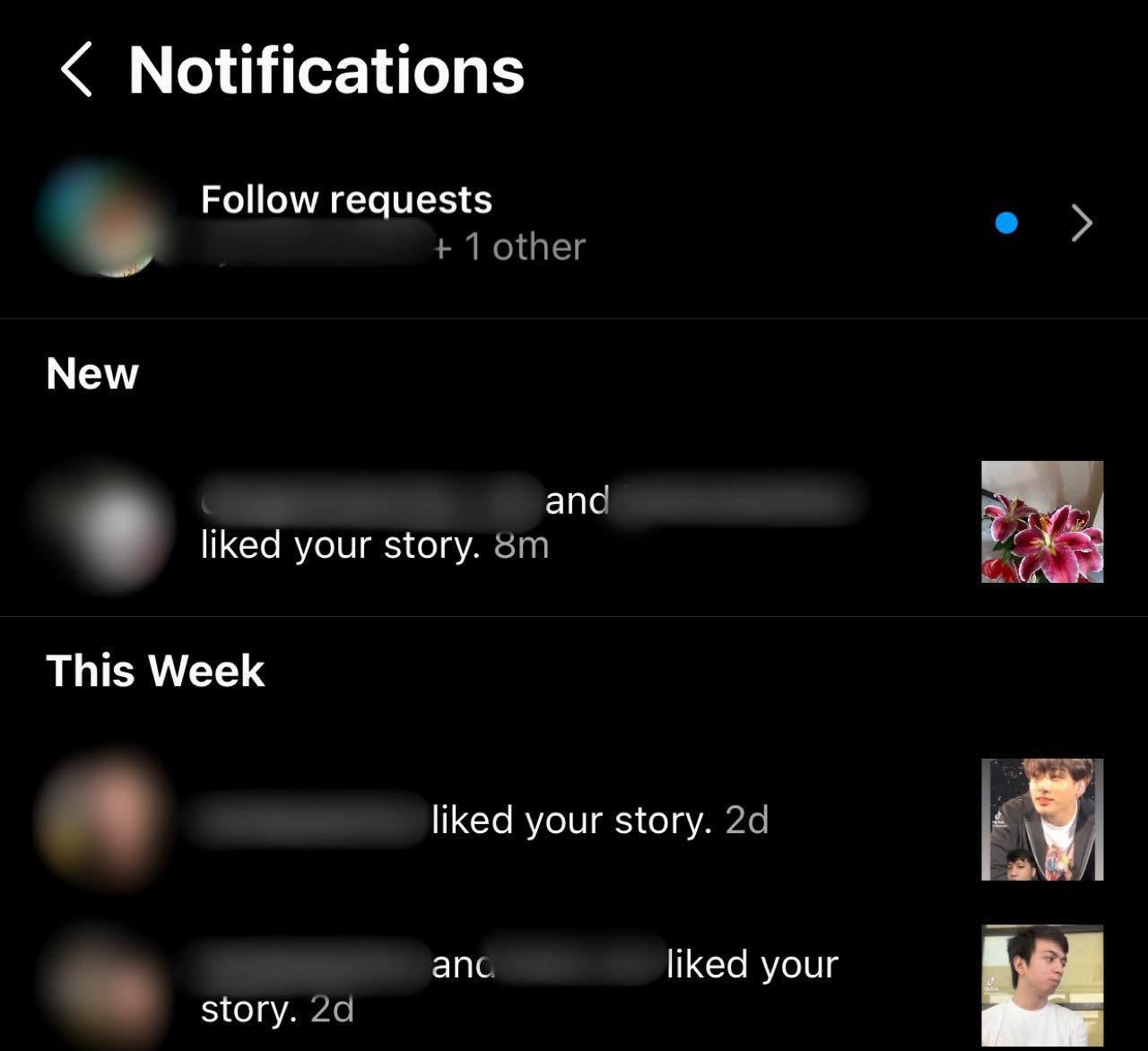 Liked stories notification on Instagram