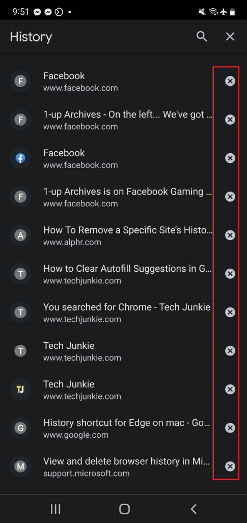 Deleting specific website history on chrome