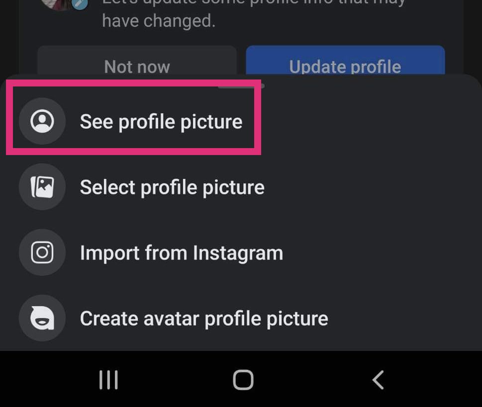 Facebook on Android - see profile picture button