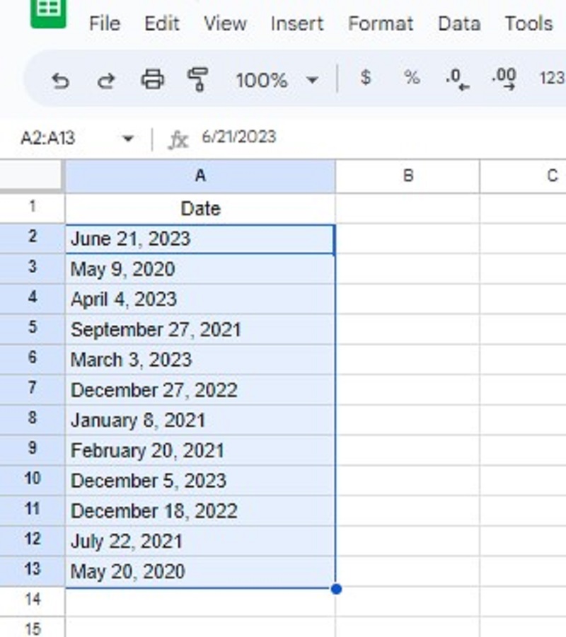 google spreadsheets - highlighting the dates to sort